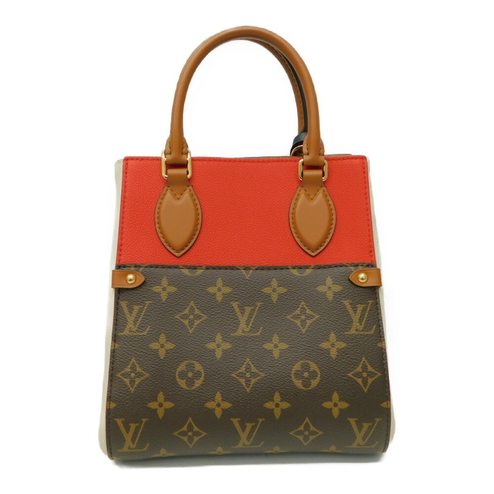 Louis Vuitton Shoulder Bag Handbag Brown Beige Red Tote Fold Monogram Tan